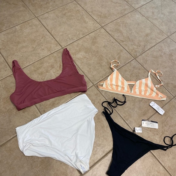 Set Lot 4 New Anthropologie Dippin' Daisy Swimsuit Bikini XL Black White Stripe - Picture 1 of 12